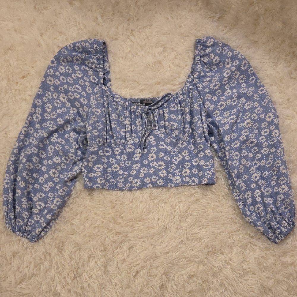 NWOT Wild Fable Floral Blue Puff Sleeve Blouse